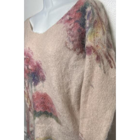 Bartolini Italy Sweater Small Lightweight Pullover Pink Floral Alpaca Mohair - Picture 2 of 8